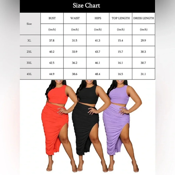 Stretchy Two Piece Dresses Bodycon Tanks Crop Top + Bandage Midi Skirt Suits - Picture 3 of 4